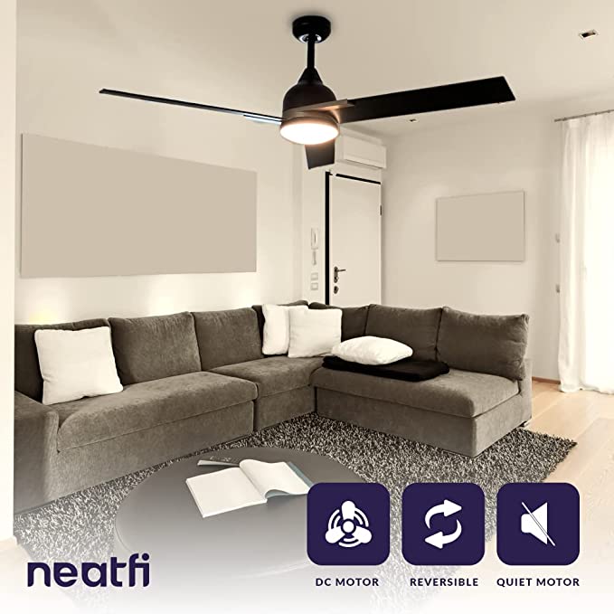 52-inch Ceiling Fan with Lights and Remote – Quiet DC Motor, 6 Speeds & 3 Color Modes, Downrod Mount, Black