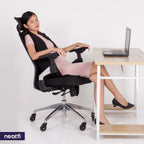 Chaise de bureau Zen avec accoudoirs 4D, appui-tête 2D, soutien lombaire et assise coulissante, chaise en maille à dossier haut avec cadre dorsal en nylon (noir)