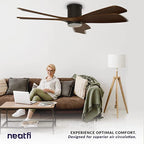 52-inch Ceiling Fan with Lights & Remote – Quiet DC Motor, 3 Light Modes, Flush Mount, Dark Wood