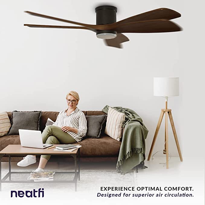 52-inch Ceiling Fan with Lights & Remote – Quiet DC Motor, 3 Light Modes, Flush Mount, Dark Wood
