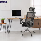 Chaise de bureau Zen avec accoudoirs 4D, appui-tête 2D, soutien lombaire et assise coulissante, chaise en maille à dossier haut avec cadre dorsal en nylon (noir)