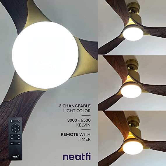 52-inch Modern Reversible Ceiling Fan with LED Light - Dark Wood