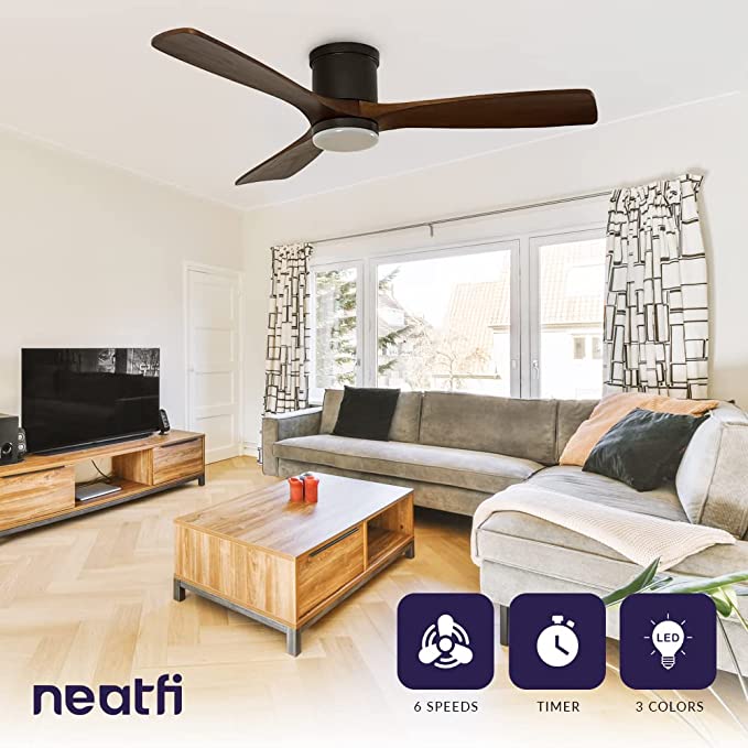 52-inch Ceiling Fan with Lights & Remote – Quiet DC Motor, 3 Light Modes, Flush Mount, Dark Wood