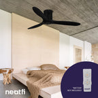 52-inch Ceiling Fan with Remote – 3 Solid Wood Blades, 6-Speed, Quiet DC Motor, Flush Mount, Black