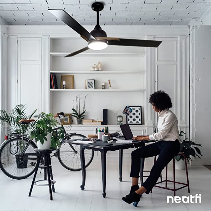52-inch Ceiling Fan with Lights and Remote – Quiet DC Motor, 6 Speeds & 3 Color Modes, Downrod Mount, Black