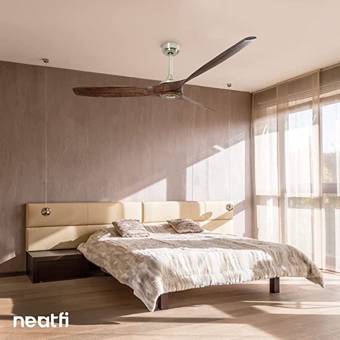 60-inch Nordic Ceiling Fan with Remote – Reversible, 6 Speeds, 3 Solid Wood Blades, Downrod Mount, Light Wood