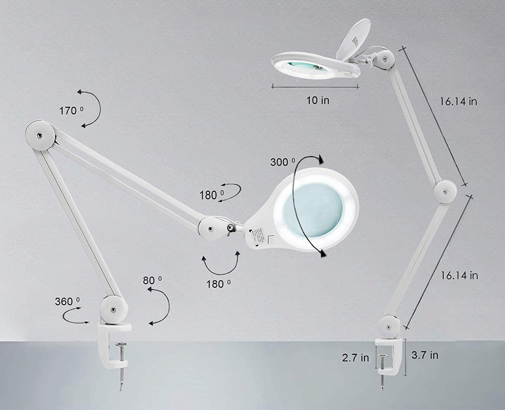 5" Wide 5D Lens – 1200 Lumens LED Magnifying Lamp with Clamp for Crafts & Detail Works, White