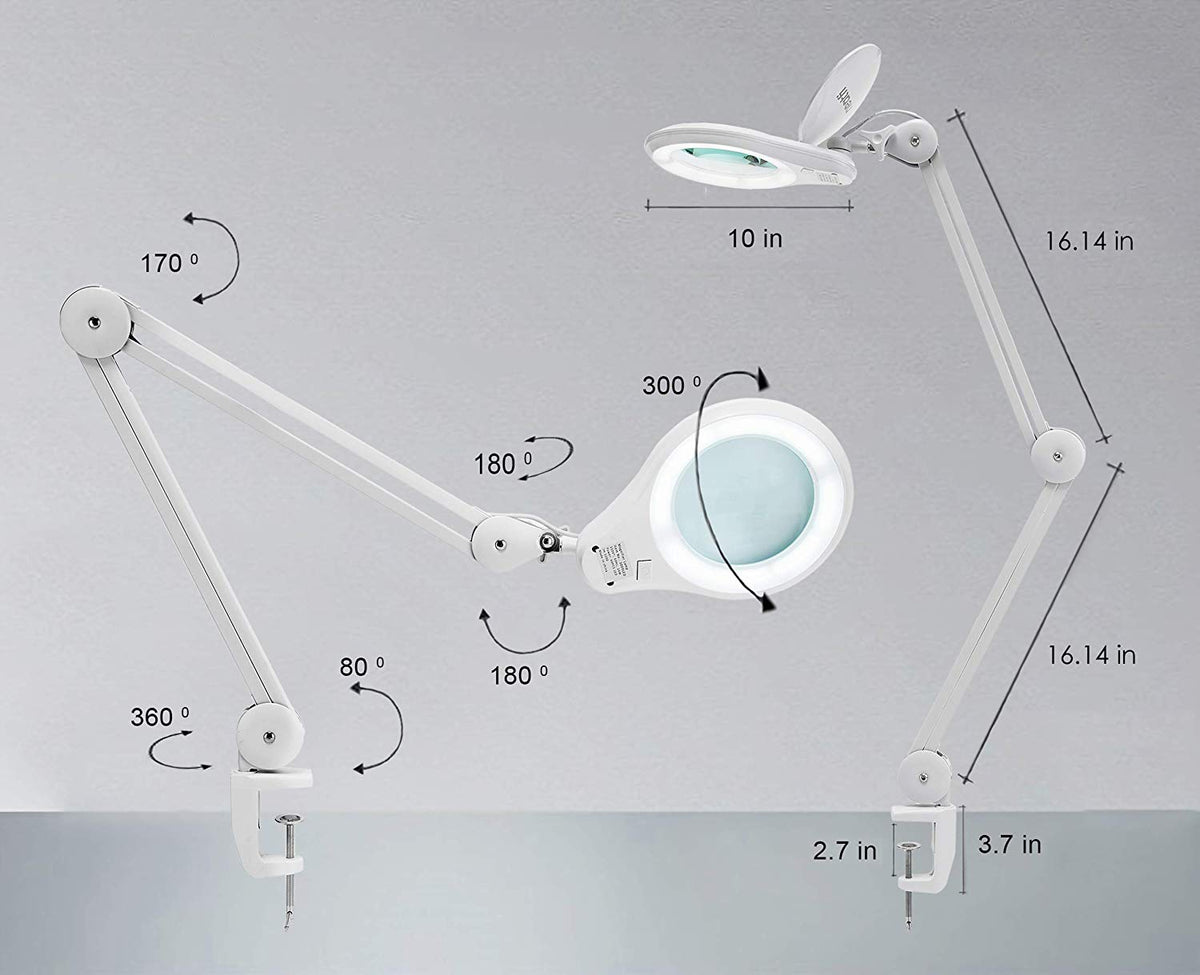 5" Wide 5D Lens – 1200 Lumens LED Magnifying Lamp with Clamp for Crafts & Detail Works, White