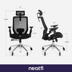 Chaise de bureau Zen avec accoudoirs 4D, appui-tête 2D, soutien lombaire et assise coulissante, chaise en maille à dossier haut avec cadre dorsal en nylon (noir)