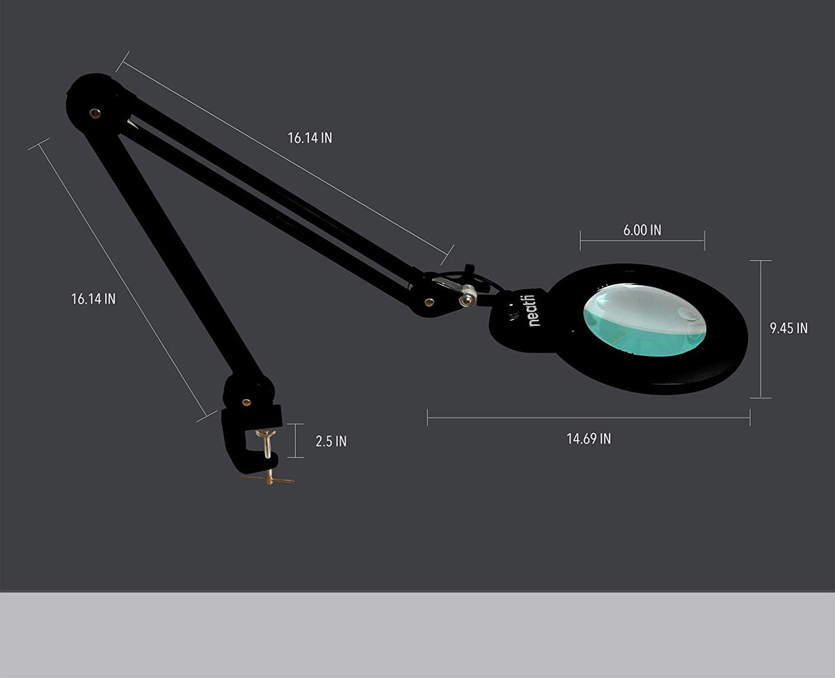 6" Lens Bifocal LED Magnifying Lamp with Clamp – 1200 Lumens, 3 Light Modes for Close Works, Black
