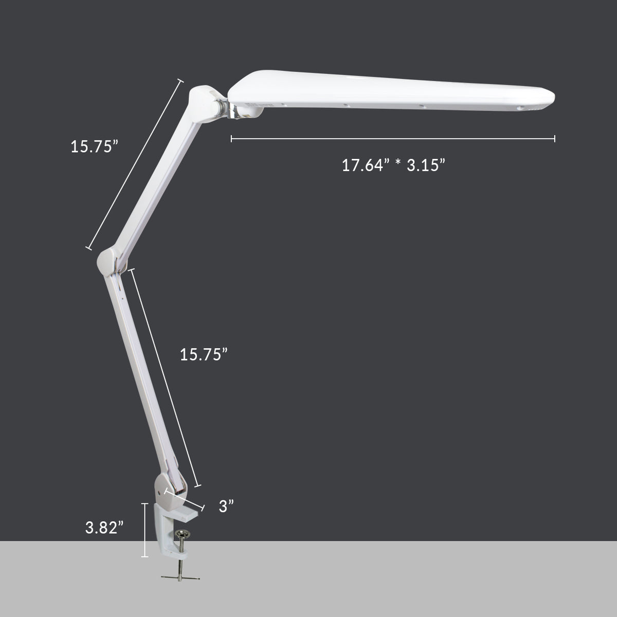 17" Wide Shade Elite Desk Lamp with Clamp – Adjustable & Non-polar Dimming Light, White