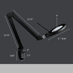 6" Glass Lens Elite Magnifying Lamp with Clamp – Glare-Free, Non-polar Dimming for Reading, Black