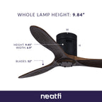52-inch Ceiling Fan with Remote – 3 Solid Wood Blades, 6-Speed, Quiet DC Motor, Flush Mount, Brown