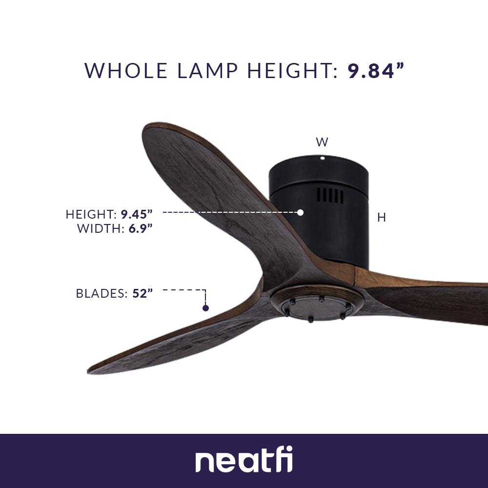 52-inch Ceiling Fan with Remote – 3 Solid Wood Blades, 6-Speed, Quiet DC Motor, Flush Mount, Brown