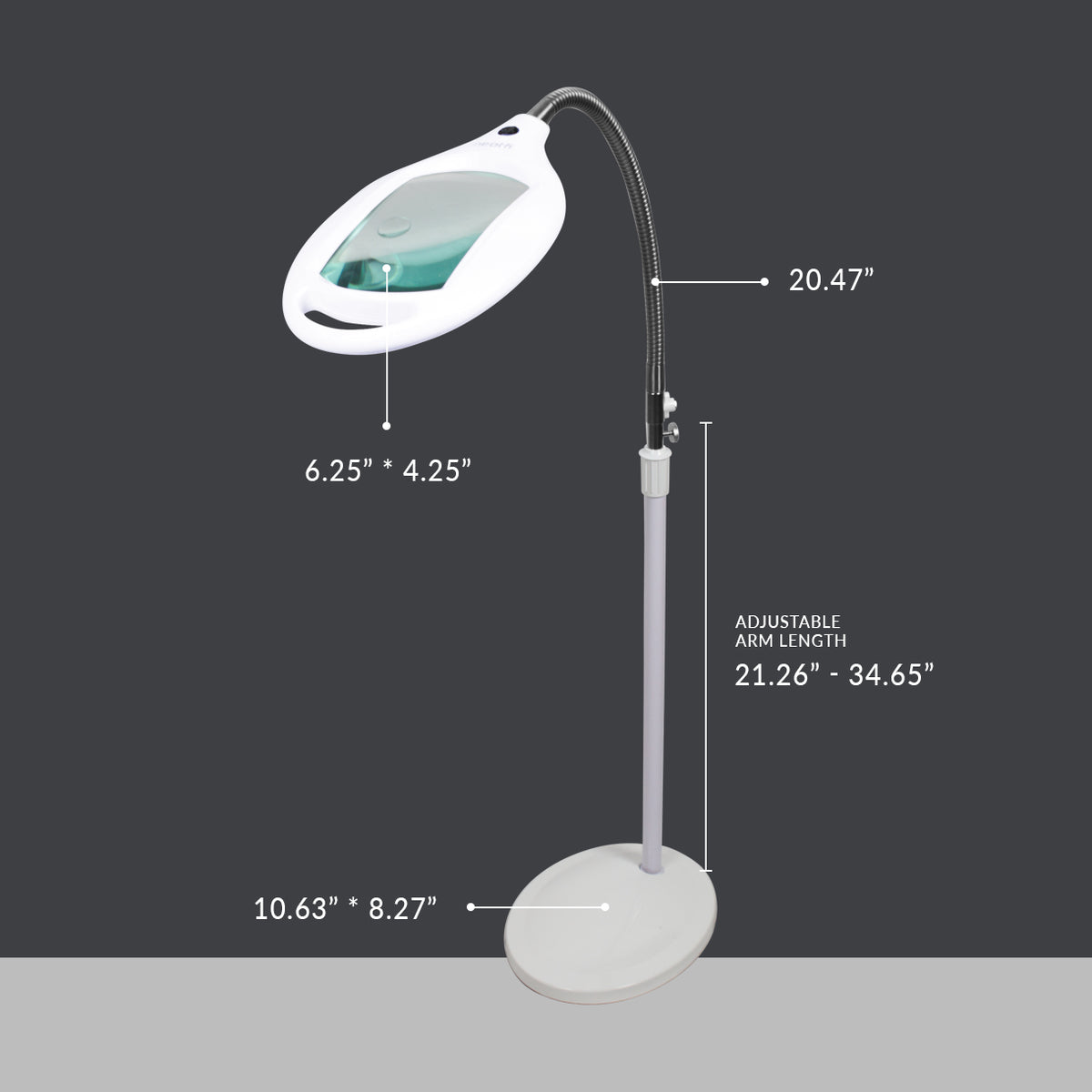 Bifocals Glass Lens LED Magnifying Floor Lamp, Adjustable Gooseneck for Detail Works, White
