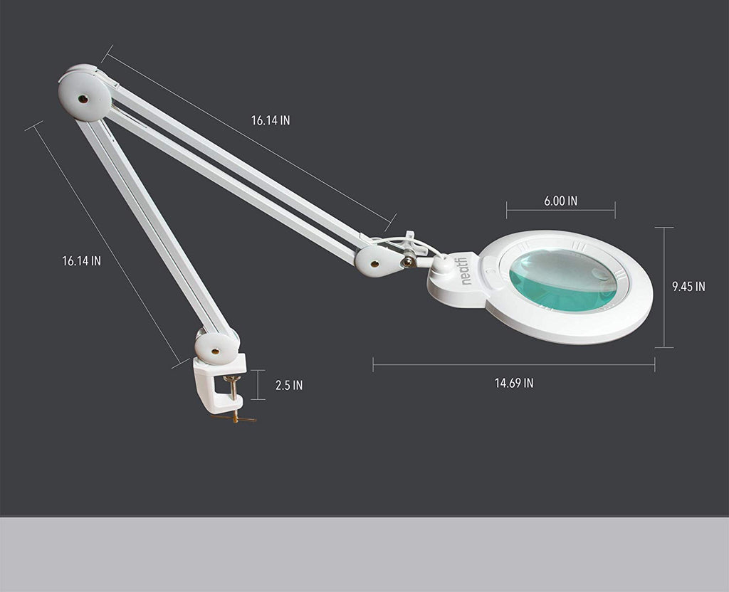 6" Lens Bifocal LED Magnifying Lamp with Clamp – 1200 Lumens, 3 Light Modes for Close Works, White