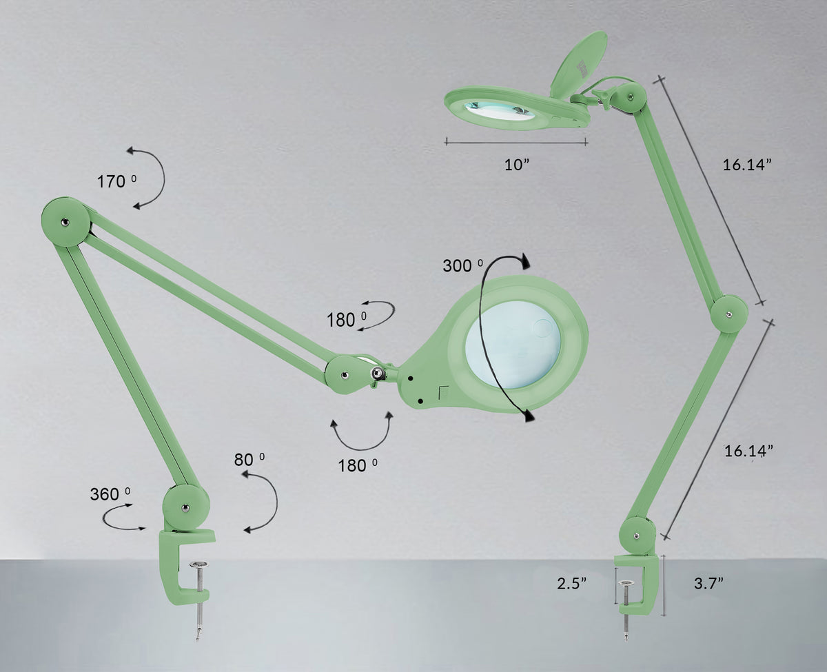 5" Wide Bifocals Lens – 1200 Lumens LED Magnifying Lamp for Crafts & Detail Works, Clamp Mount, Midnight Green